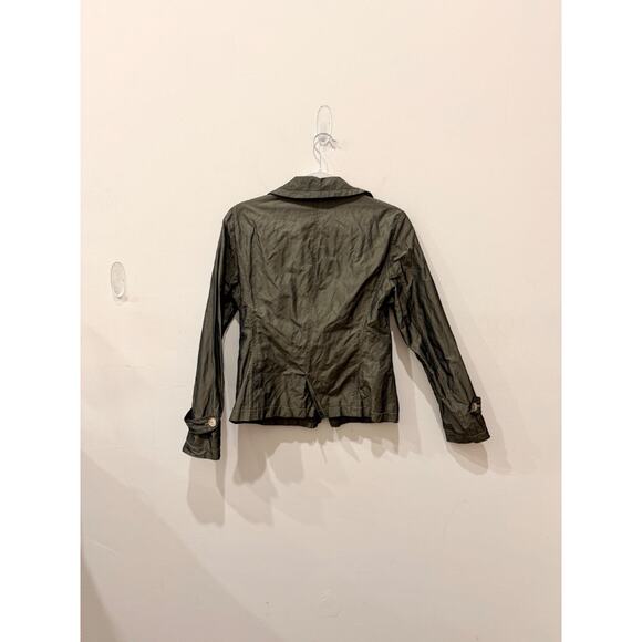 Luciano Barbera Button-Front Windbreaker Jacket Green Women's Size 42 IT / US 6 - Picture 3 of 4
